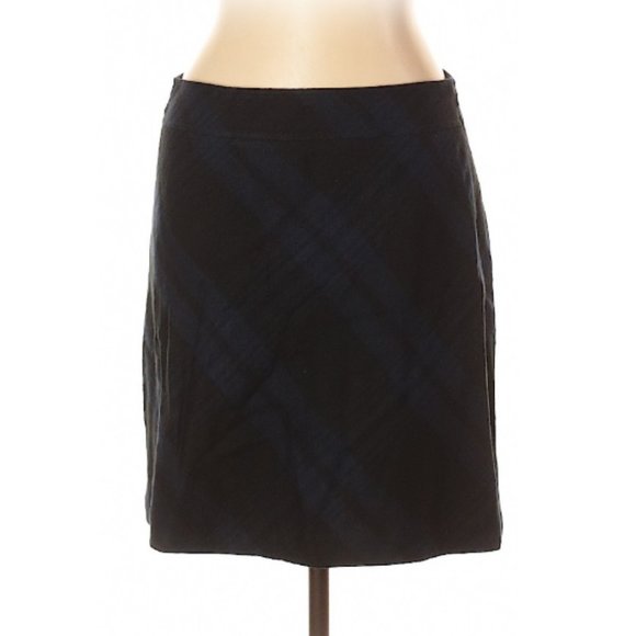 Ann Taylor Black & Blue Plaid Wool Blend Skirt - Picture 1 of 3